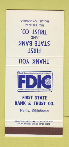 Matchbook Cover - First State Bank Trust Hollis OK 30 Stk SAMPLE