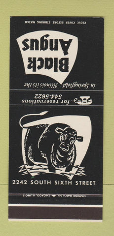 Matchbook Cover - Black Angus Restaurant Springfield IL 30 Stk SAMPLE