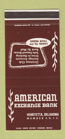 Matchbook Cover - American Exchange Bank Henryetta OK 30 Stk SAMPLE