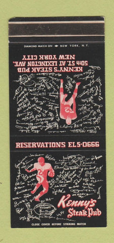 Matchbook Cover - Kenny's Steak Pub New York City Football WEAR 30 Stk SAMPLE