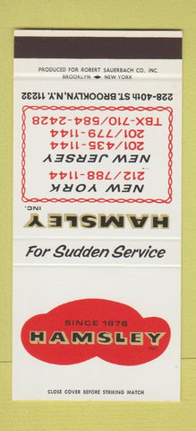 Matchbook Cover - Hamsley Inc Metals Brooklyn NY 30 Stk SAMPLE