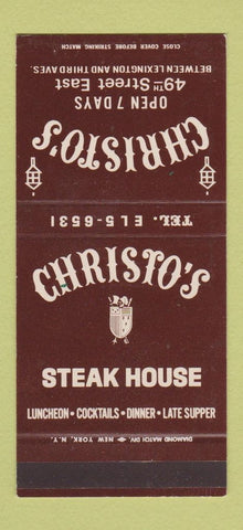 Matchbook Cover - Christo's Restaurant New York City 30 Stk SAMPLE