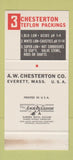Matchbook Cover - Chesterton Packings Teflon Everett MA  30 Stk SAMPLE