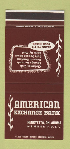 Matchbook Cover - American Exchange Bank Henryetta OK 30 Stk SAMPLE