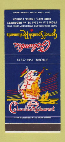 Matchbook Cover - Columbia Spanish Food Tampa Ybor City FL 30 Stk SAMPLE