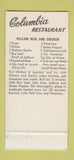 Matchbook Cover - Columbia Spanish Food Tampa Ybor City FL 30 Stk SAMPLE