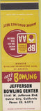 Matchbook Cover - Jefferson Bowling Center Culver City CA