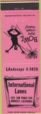 Matchbook Cover - International Lanes Berkeley CA pink