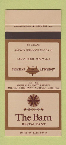 Matchbook Cover - The Barn Restaurant Norfolk VA 30 Stk SAMPLE