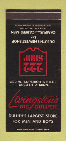 Matchbook Cover - Livingston's Clothes Men's Duluth MN 30 Stk SAMPLE