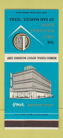 Matchbook Cover - First National Bank of San Marcos TX 30 Stk SAMPLE