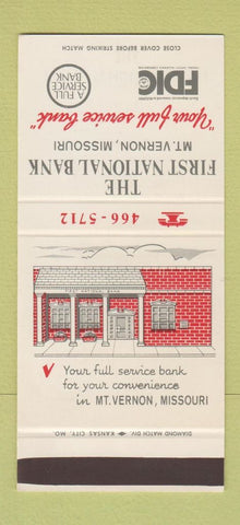 Matchbook Cover - First National Bank Mount Vernon MO 30 Stk SAMPLE