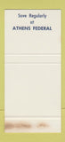 Matchbook Cover - Athens Federal Savings Athens GA WEAR  30 Stk SAMPLE