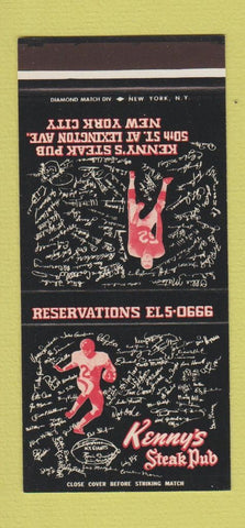 Matchbook Cover - Kenny's Steak Pub New York City Football Players 30 Stk SAMPLE
