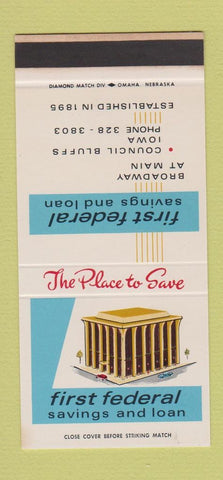 Matchbook Cover - First Federal Savings Council Bluffs IA WEAR 30 Stk SAMPLE