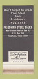 Matchbook Cover - Friedman Steel Sales Texarkana TX 30 Stk SAMPLE