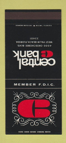 Matchbook Cover - Central Bank West Palm Beach FL 30 Stk SAMPLE