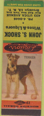Matchbook Cover - John Shock Liquor Store Brooklyn NY Terrier