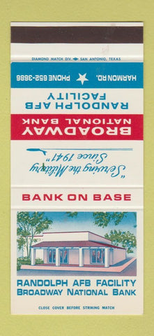 Matchbook Cover - Broadway Bank Randolph Air Force Base 30 Stk SAMPLE