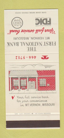 Matchbook Cover - First National Bank Mount Vernon MO 30 Stk SAMPLE