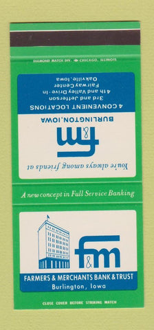 Matchbook Cover - Farmers & Merchants Bank Trust Burlington IA 30 Stk SAMPLE