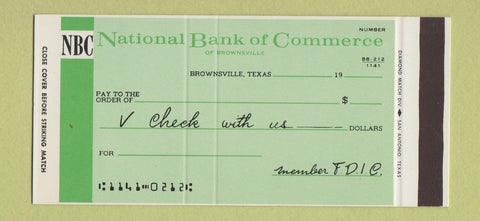 Matchbook Cover - National Bank of Commerce Brownsville TX 30 Stk SAMPLE