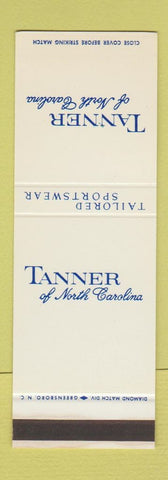 Matchbook Cover - Tanner Clothes Rutherfordton NC  SAMPLE