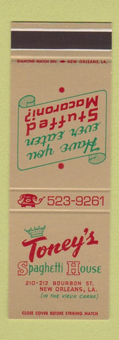 Matchbook Cover - Toney's Spaghetti House New Orleans LA SAMPLE