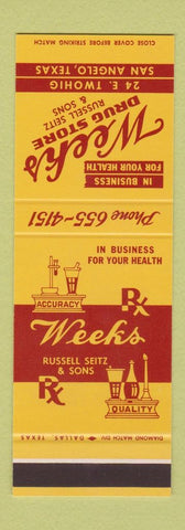 Matchbook Cover - Weeks Drug Store San Angelo TX SAMPLE