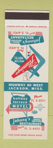 Matchbook Cover - Holiday Terrace Motel Johnny's Restaurant Jackson MS SAMPLE