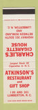 Matchbook Cover - Atkinson's Restaurant Charlie's Cigarettes Lumberton NC SAMPLE
