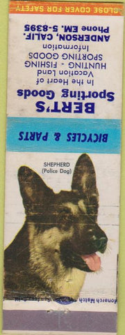 Matchbook Cover - Bert's Sporting Goods Anderson CA Shepherd WEAR