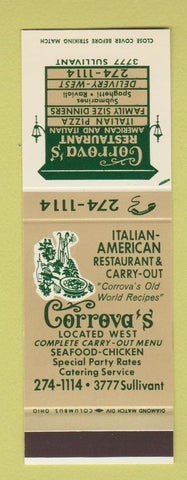 Matchbook Cover - Corrova's Restaurant Italian Pizza Columbus OH SAMPLE