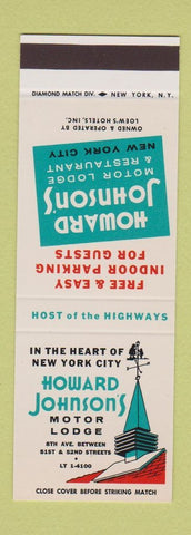Matchbook Cover - Howard Johnson's Motor Lodge New York City SAMPLE