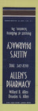 Matchbook Cover - Allen's Drug Store Scranton PA SAMPLE