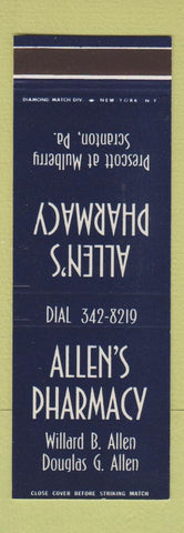 Matchbook Cover - Allen's Drug Store Scranton PA SAMPLE
