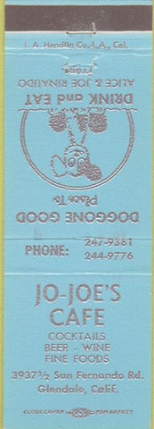 Matchbook Cover - Jo Joe's Cafe Glendale CA blue