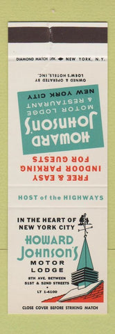 Matchbook Cover - Howard Johnson's New York City CREASED SAMPLE