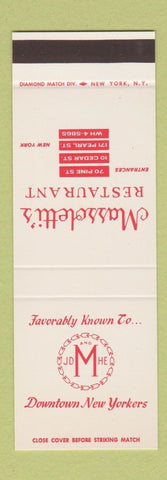 Matchbook Cover - Massoletti's New York City restaurant SAMPLE
