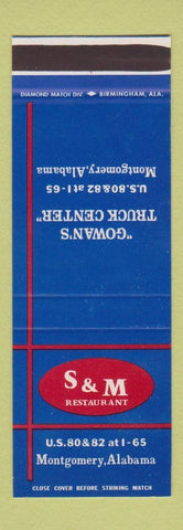 Matchbook Cover - S&M Restaurant Gowan's Truck Center Montgomery AL SAMPLE