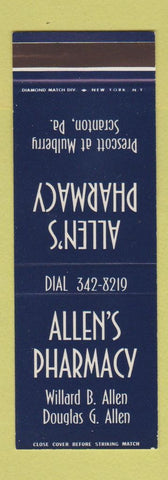 Matchbook Cover - Allen's Pharmacy Scanton PA Willard Allen SAMPLE