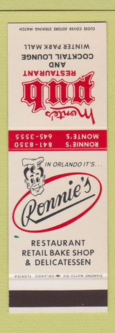 Matchbook Cover - Monte's Pub Restaurant Winter Park FL Orlando Ronnie's SAMPLE