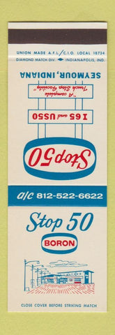 Matchbook Cover - Boron oil gas Stop 50 Truck Stop Seymour IN SAMPLE