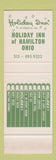 Matchbook Cover - Holiday Inn Hamilton OH motel SAMPLE