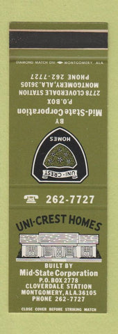 Matchbook Cover - Uni Crest Homes Montgomery AL Mid State Corp WEAR SAMPLE