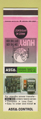 Matchbook Cover - Asco Control Automatic Switch Florham Park NJ safety SAMPLE