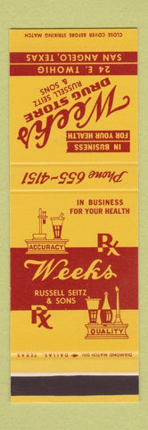 Matchbook Cover - Weeks Drug Store San Angelo TX Russell Seitz SAMPLE