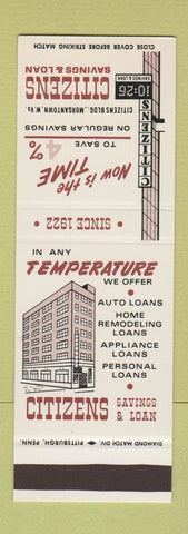 Matchbook Cover - Citizens Savings & Loan Morgantown WV SAMPLE