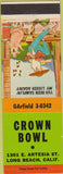 Matchbook Cover - Crown Bowl Long Beach CA hillbilly
