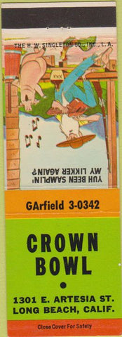 Matchbook Cover - Crown Bowl Long Beach CA hillbilly